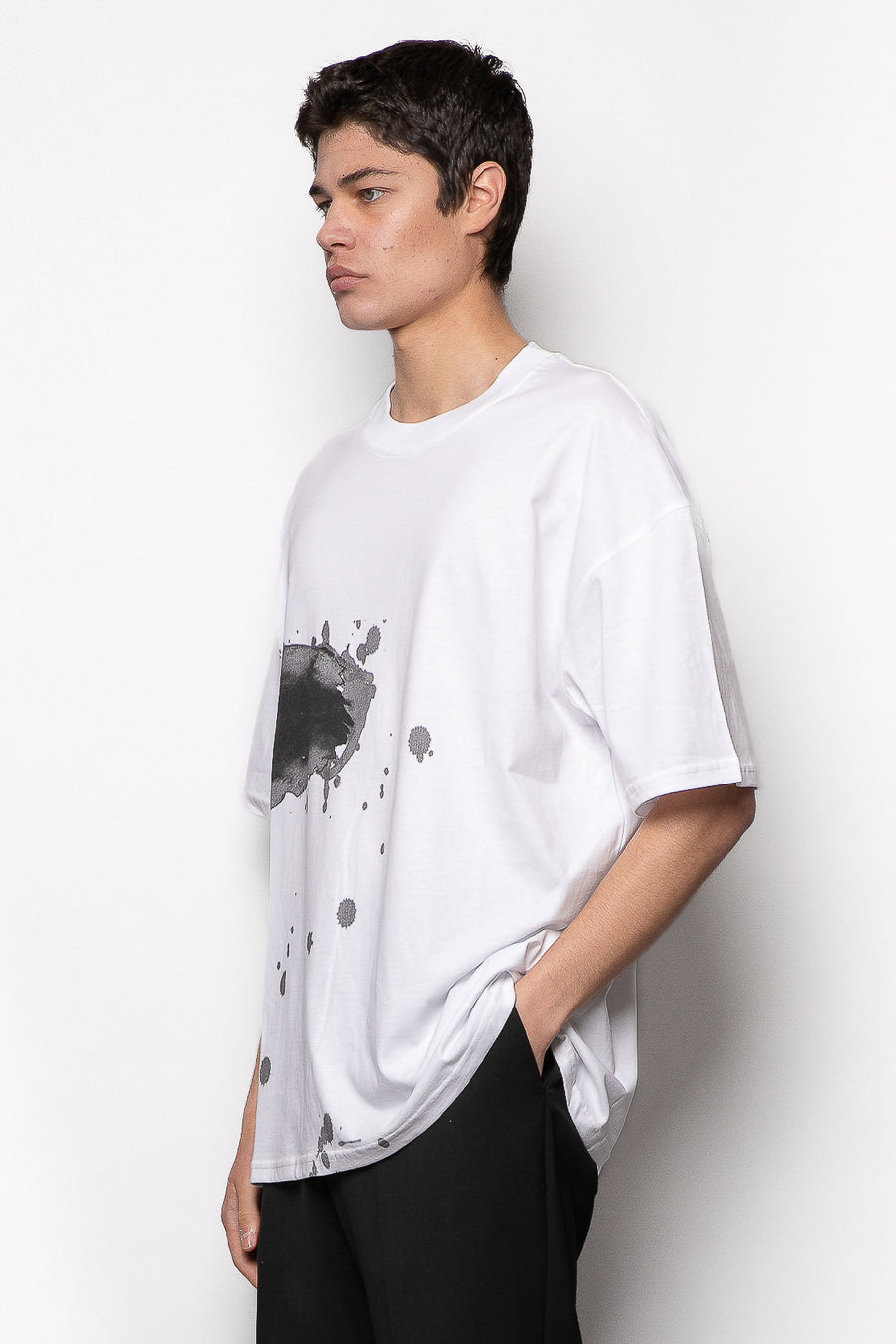 T-shirt in tessuto cotone oversize fit con stampa astratta - Bianco