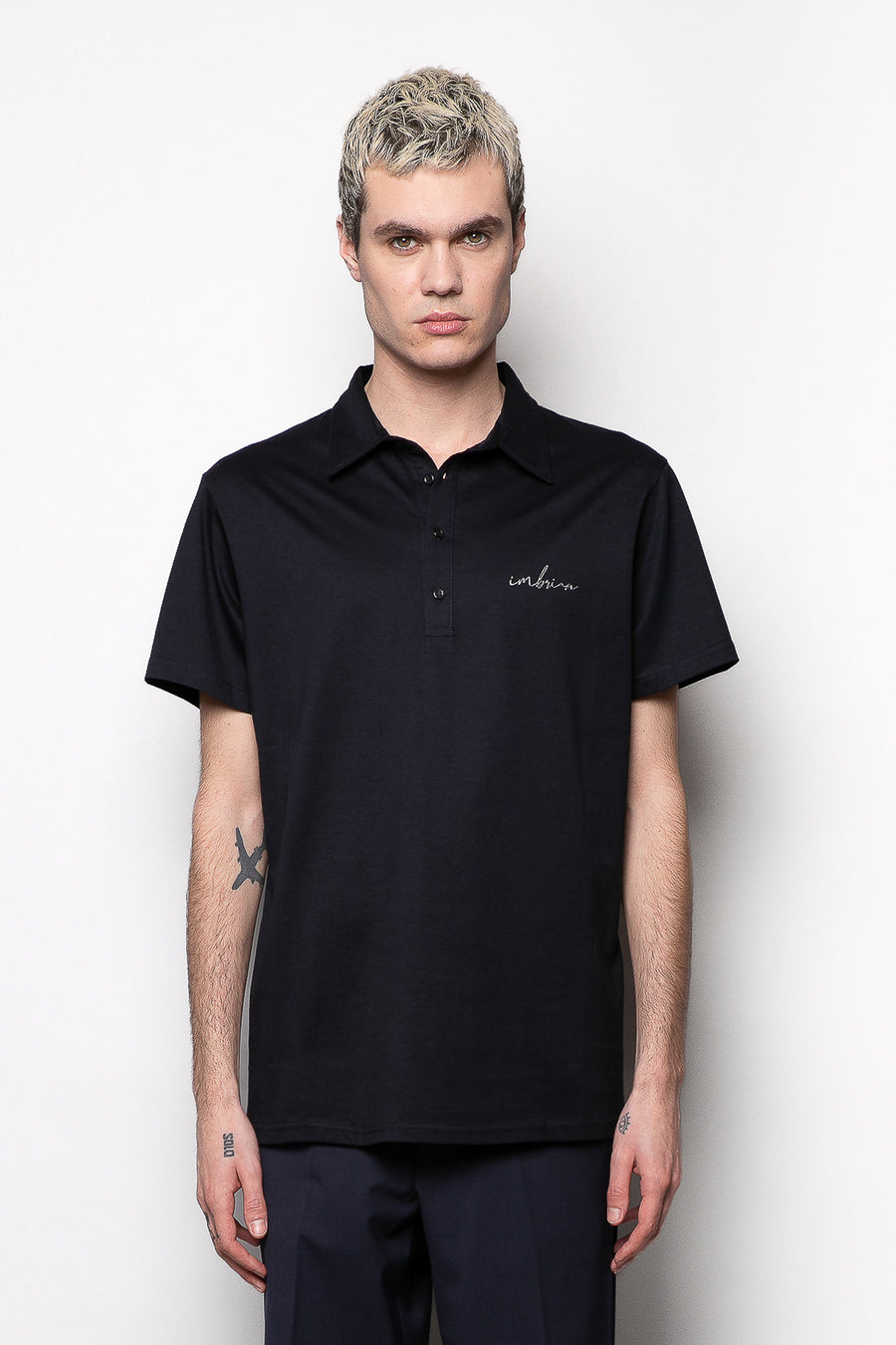 Polo in tessuto cotone mercerizzato con logo termoadesivo a contrasto - Blu