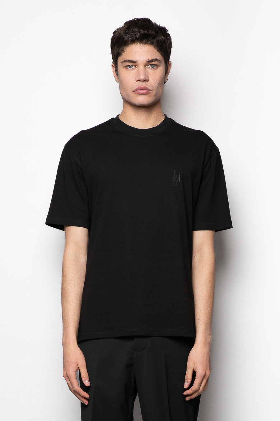 T-shirt in tessuto cotone regular fit con logo stampa gommata - Nero