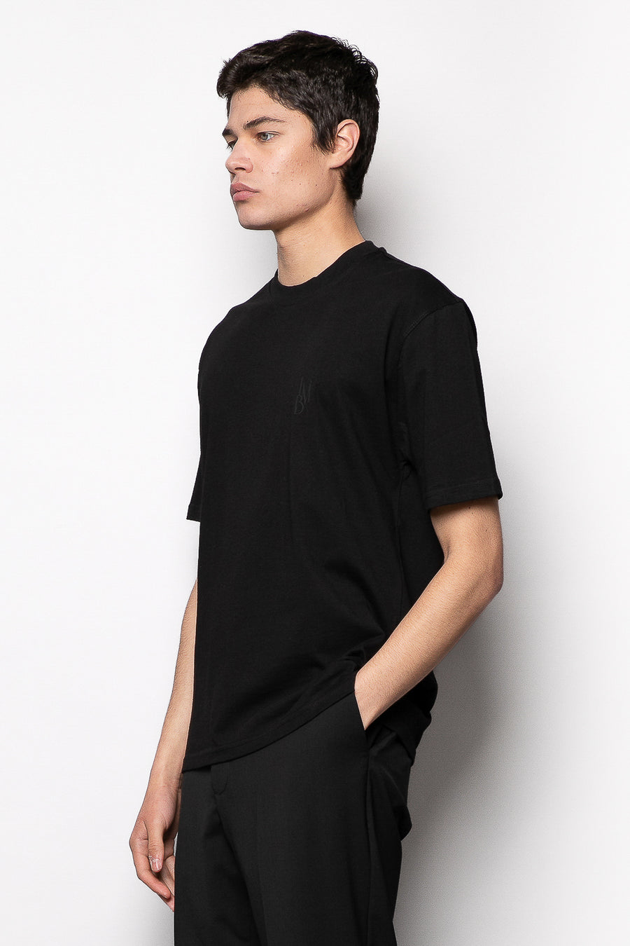T-shirt in tessuto cotone regular fit con logo stampa gommata - Nero