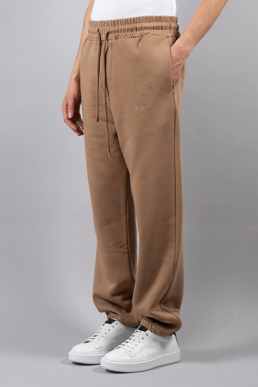 Regular fleece trousers with elastic at the bottom - Camel