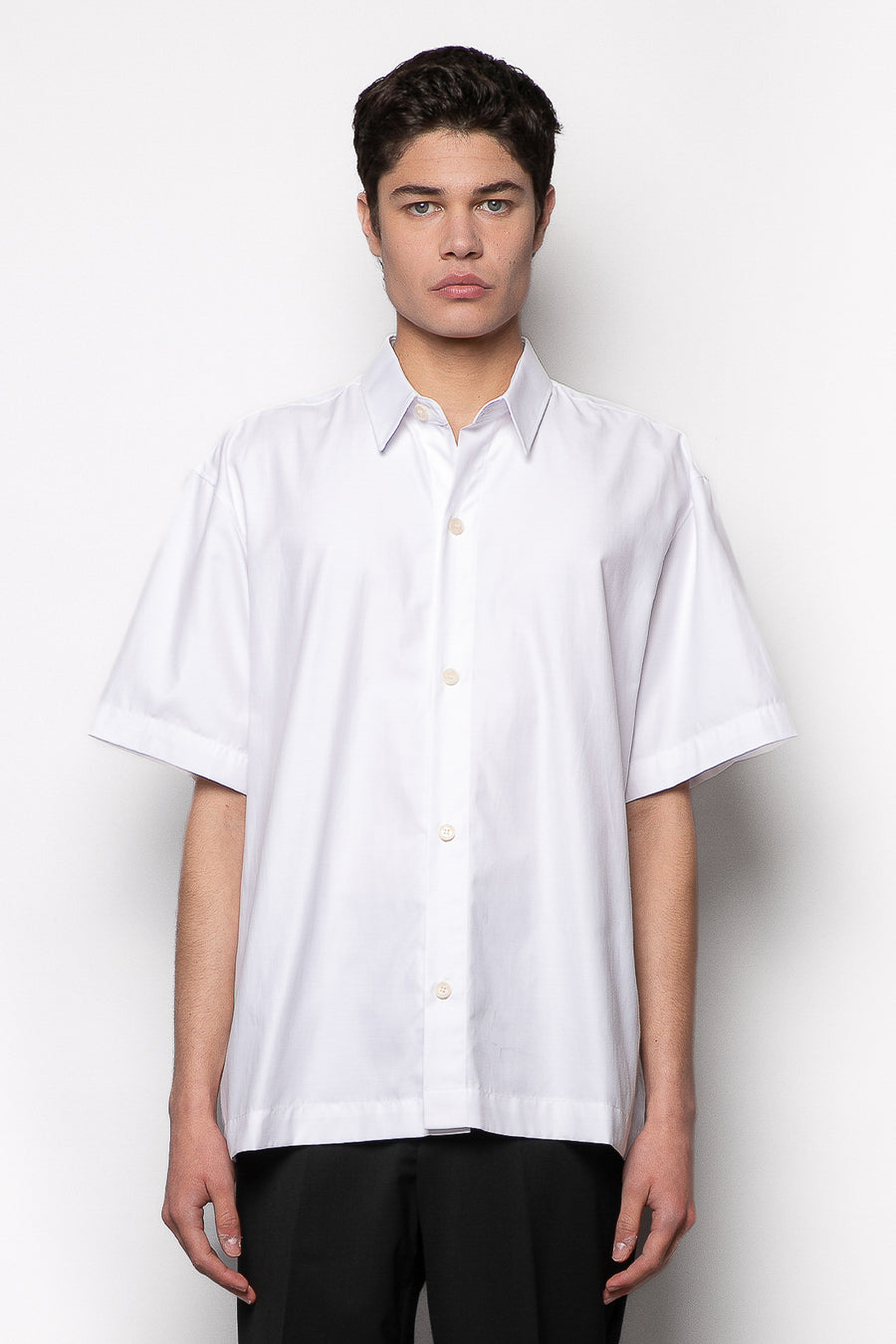 Camicia in cotone a maniche corte boxy fit - Bianco