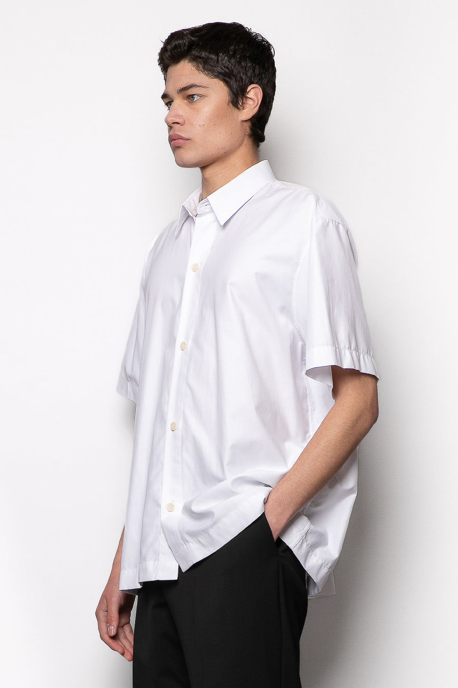 Camicia in cotone a maniche corte boxy fit - Bianco