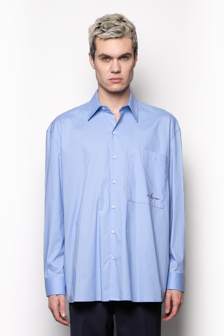 Camicia oversize a maniche lunghe in tessuto di cotone - Celeste