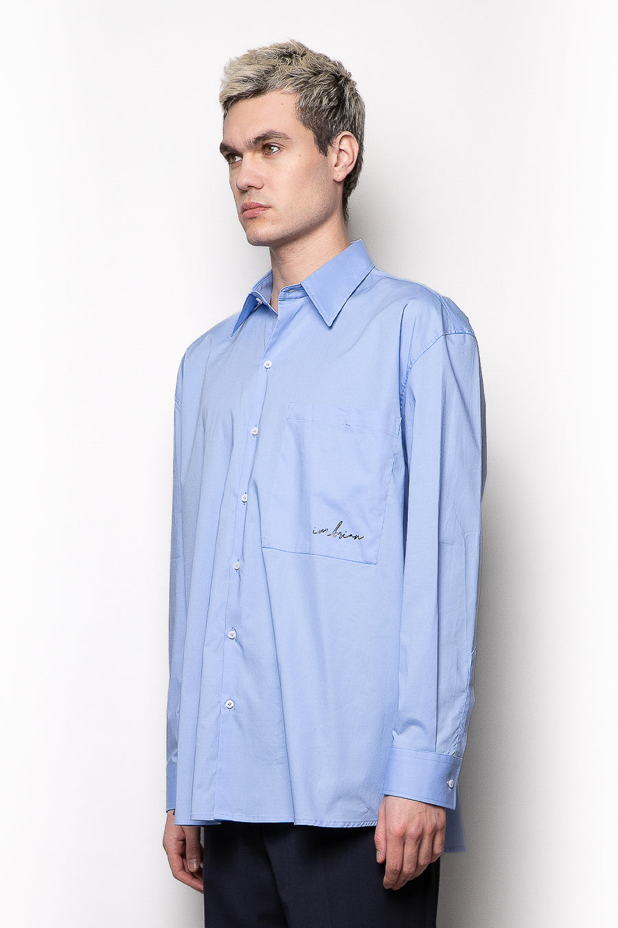 Camicia oversize a maniche lunghe in tessuto di cotone - Celeste