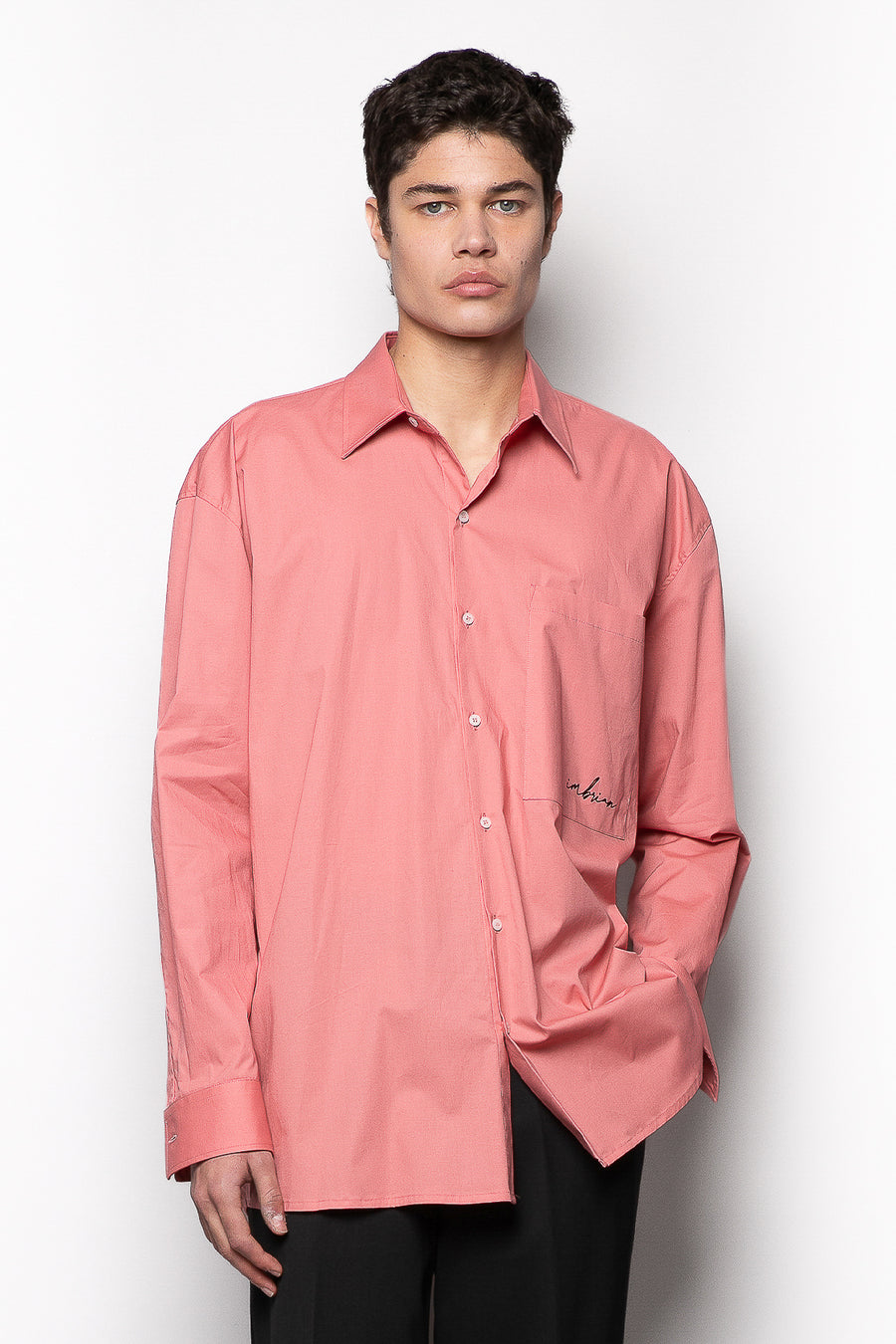 Camicia oversize a maniche lunghe in tessuto di cotone - Cipria
