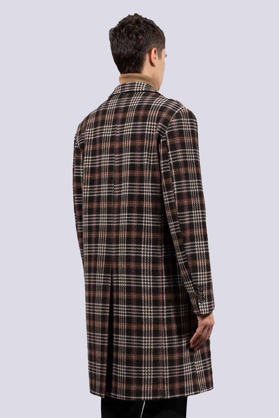 Double-breasted coat in checked wool blend