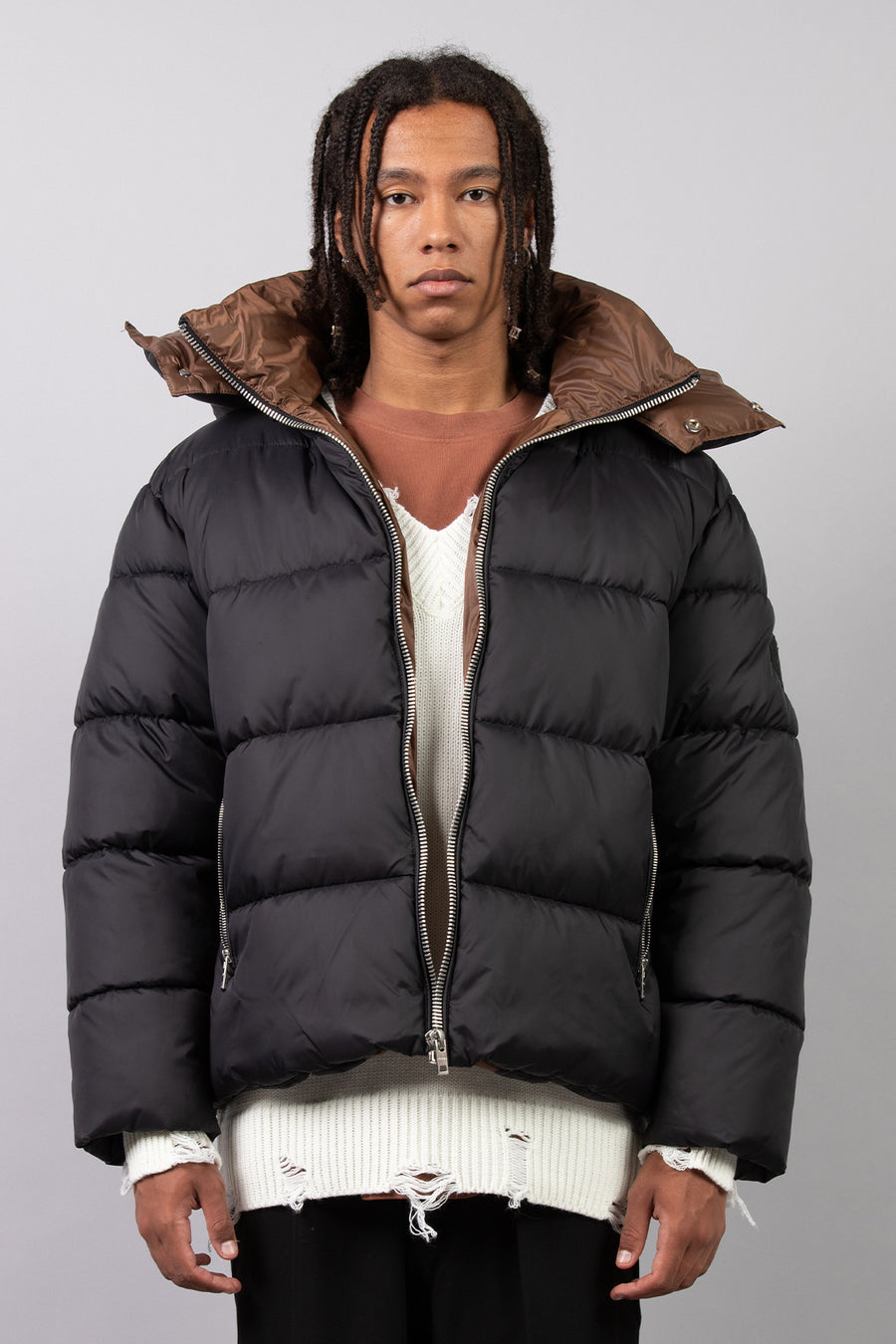 Oversized fit hooded down jacket - Black