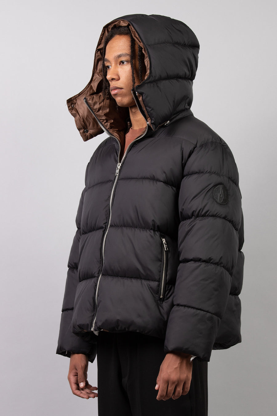 Oversized fit hooded down jacket - Black