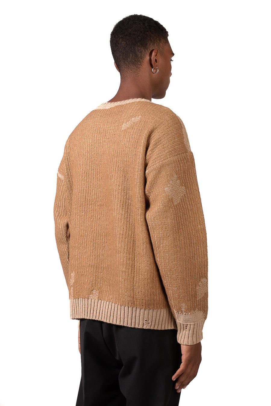 CREW NECK SWEATER WITH BREAKS-CAMEL