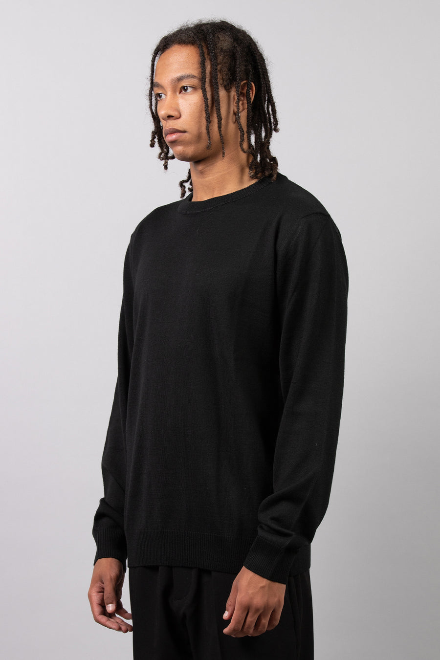 Crew-neck sweater in merino wool blend - Black