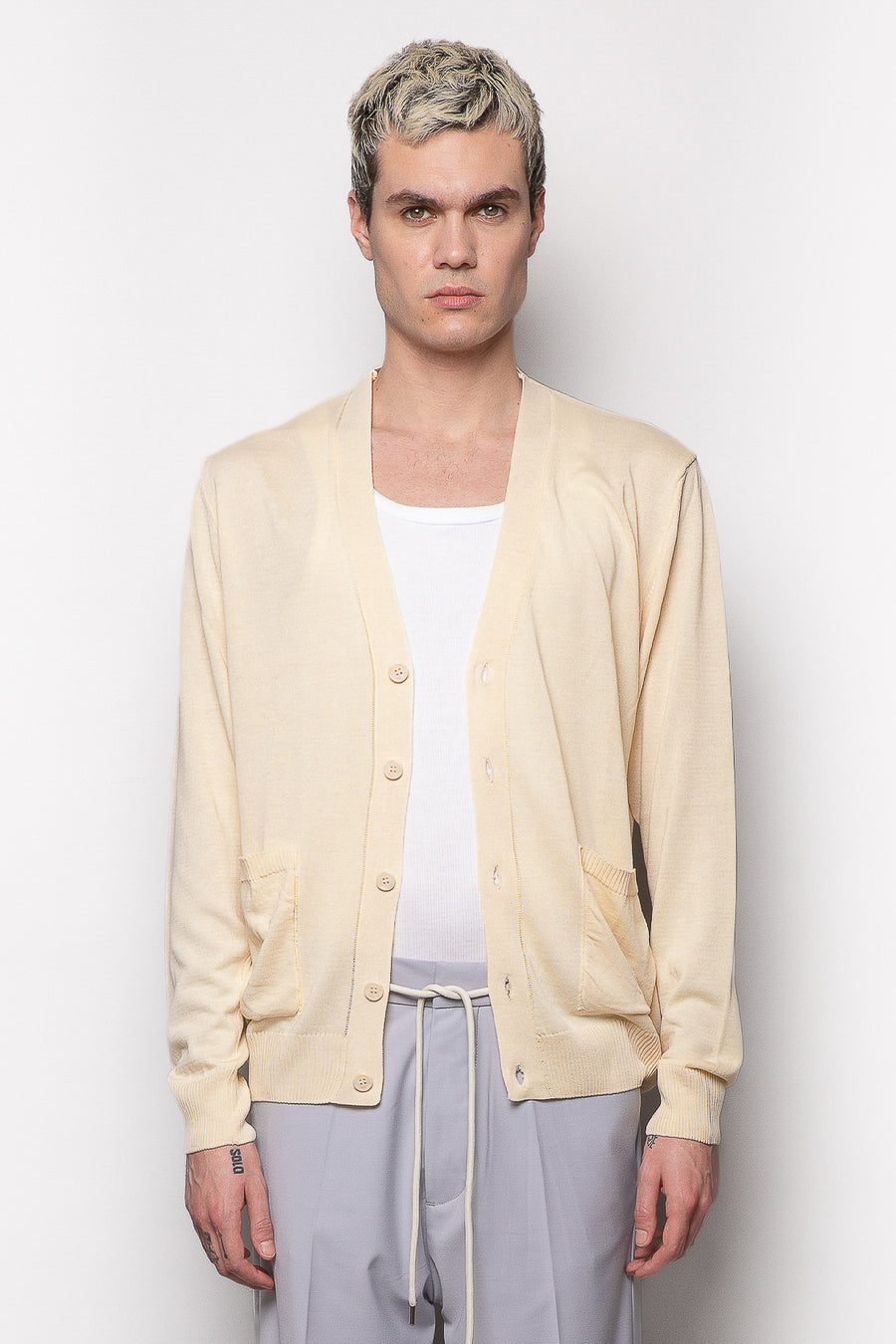Cardigan in filo misto viscosa - Crema