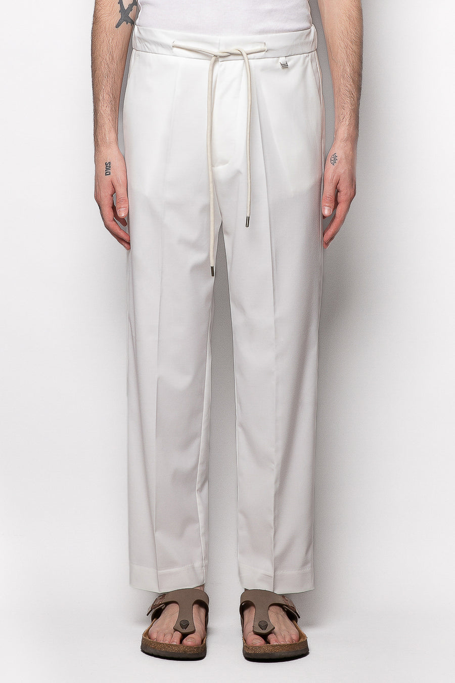 Pantalone con laccio in misto viscosa - Panna