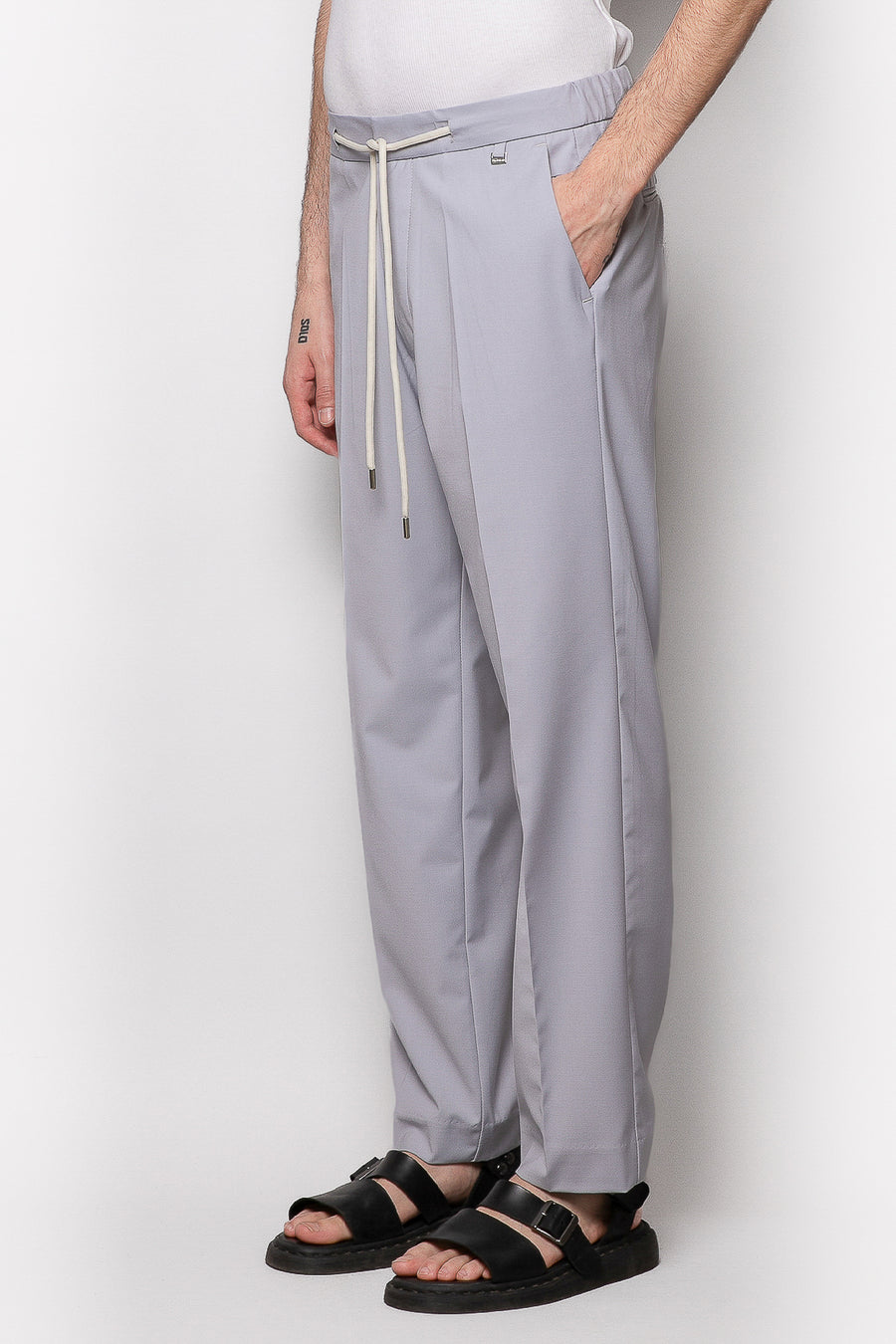Pantalone con laccio in misto viscosa - Ghiaccio