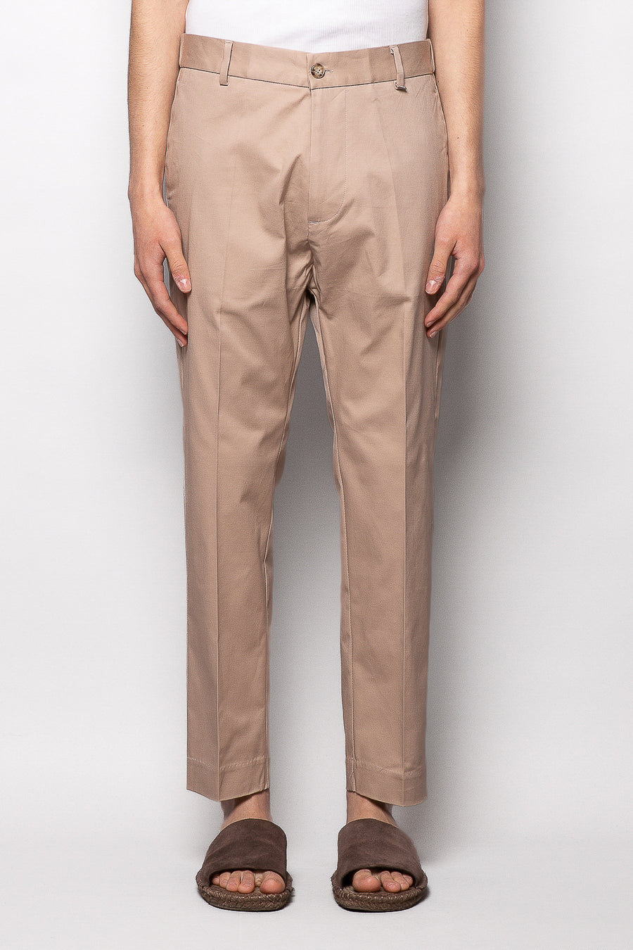 Pantalone in cotone regular fit con elastico dietro - Beige
