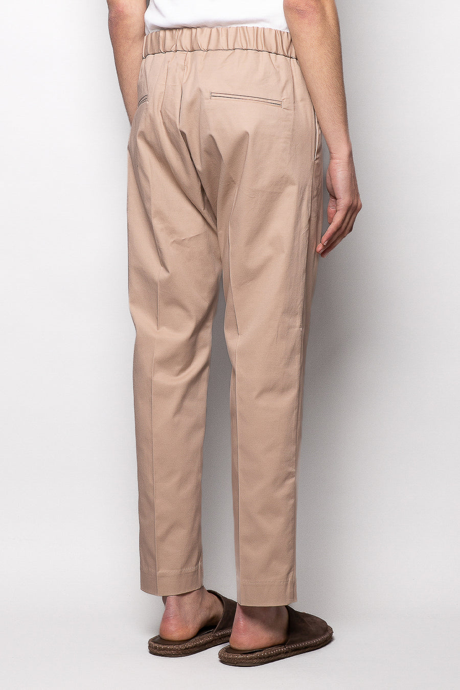 Pantalone in cotone regular fit con elastico dietro - Beige
