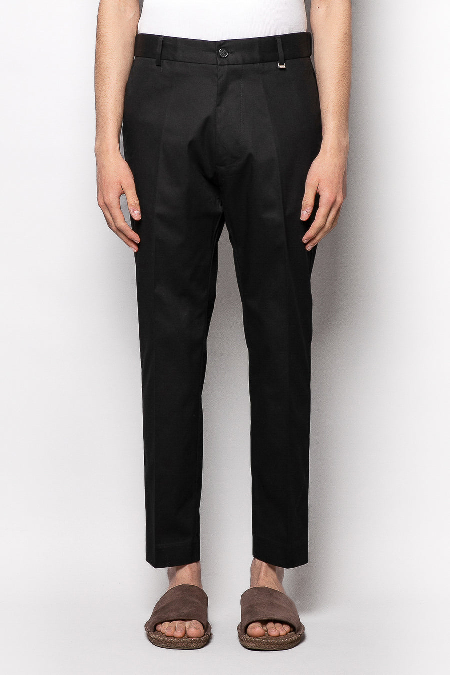 Pantalone in cotone regular fit con elastico dietro - Nero