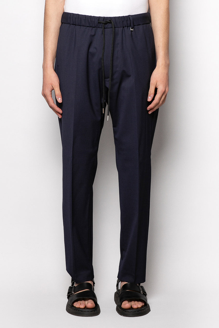Pantaloni con elastico regular fit in misto lana e tencel - Blu