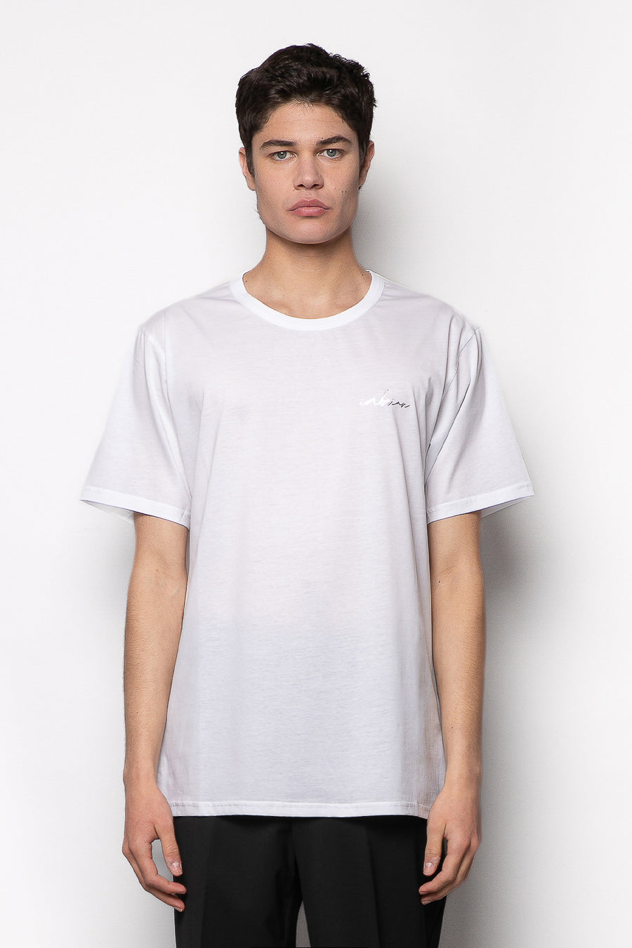 T-shirt in cotone mercerizzato girocollo con logo termoadesivo - Bianco