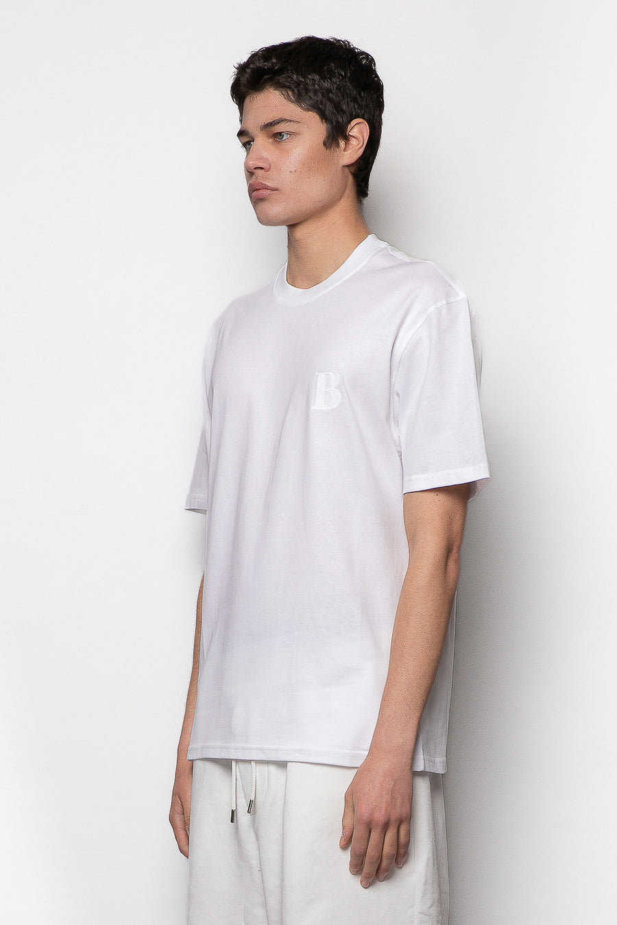 T-shirt in tessuto cotone girocollo con ricamo - Bianco