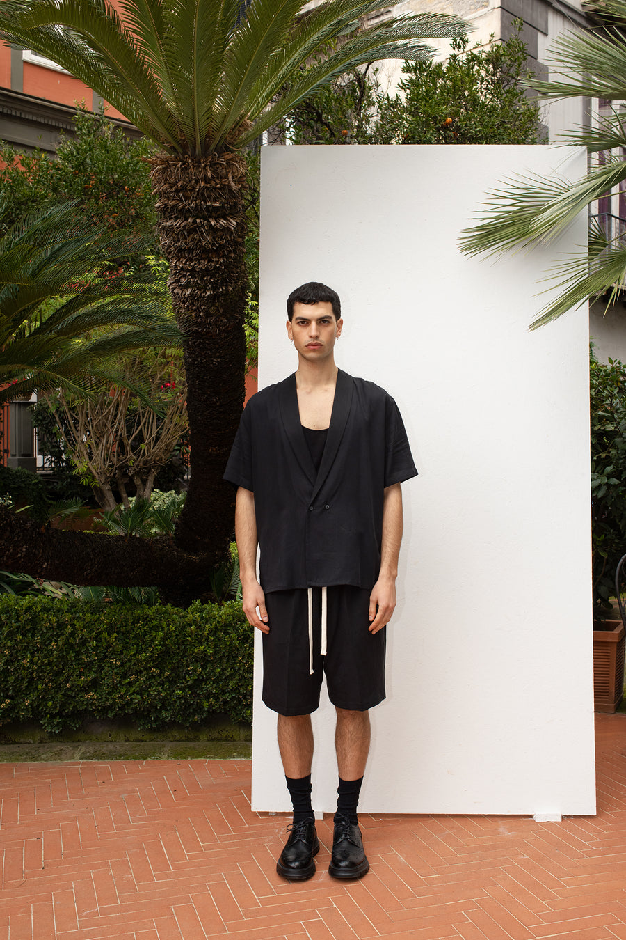 Camicia doppiopetto due bottoni in viscosa lyocell - Nero