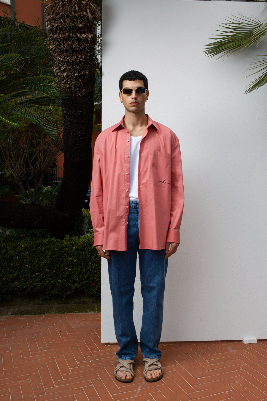Camicia oversize a maniche lunghe in tessuto di cotone - Cipria